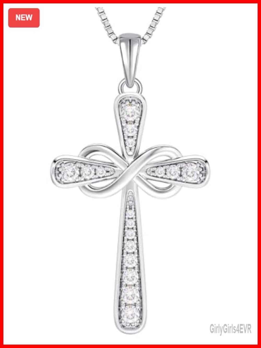 925 Sterling Silver Cross Necklace Halo Infinity Pendant Cubic Zirconia